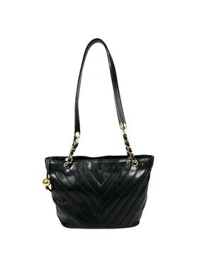 Chanel V-stitch Chain Caviar Leather Black Shoulder Bag Gold